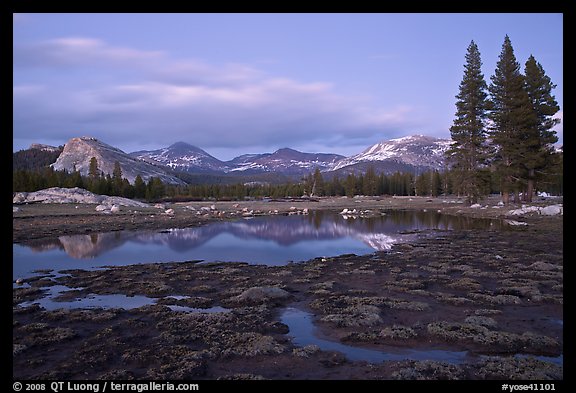 Tuolumne Meadows with domes reflected in early spring, dusk. Yosemite National Park (color)