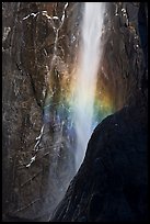 Lower Yosemite Falls with low flow and rainbow. Yosemite National Park, California, USA. (color)