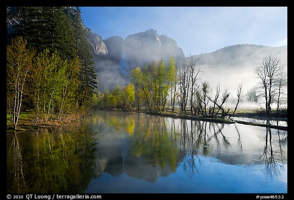 Merced River and early morning fog. Yosemite National Park, California, USA.