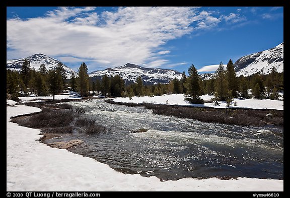 Creek flowing in snow-covered high country landscape. Yosemite National Park (color)