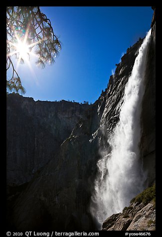 Upper Yosemite Fall and Sun. Yosemite National Park, California, USA.
