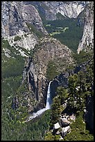 Bridalveil Fall and Yosemite Valley from South Rim. Yosemite National Park, California, USA.
