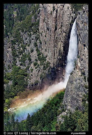 Bridalveil Fall and rainbow from above. Yosemite National Park, California, USA.