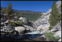 Merced River flowing over granite. Yosemite National Park, California, USA.