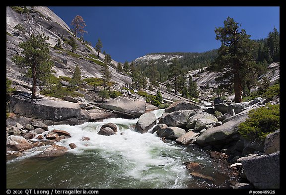Merced river flowing in granite canyon. Yosemite National Park, California, USA.
