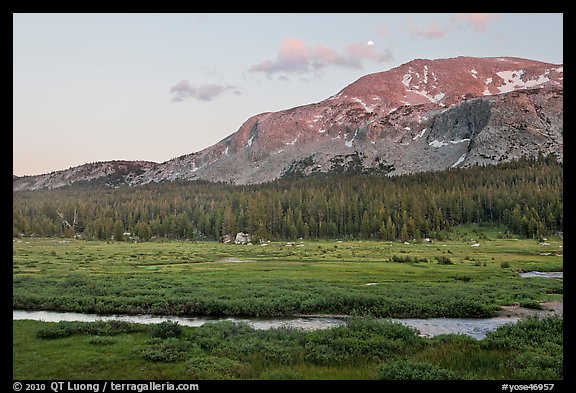 Mammoth Mountain and stream at sunset. Yosemite National Park, California, USA.