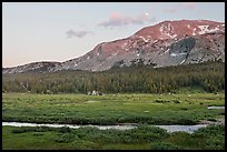 Mammoth Mountain and stream at sunset. Yosemite National Park, California, USA. (color)