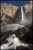Spray rainbows, Bridalveil Fall. Yosemite National Park, California, USA. (color)