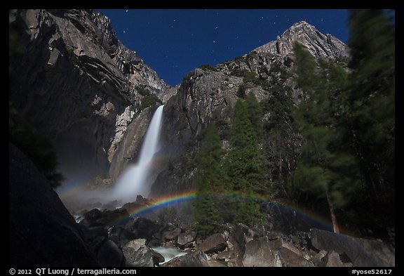 Lunar rainbow, Lower Yosemite Fall. Yosemite National Park (color)