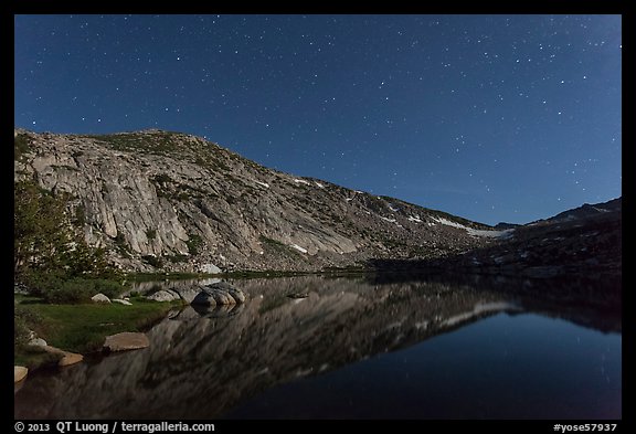 Vogelsang Lake moonlit at night. Yosemite National Park, California, USA.