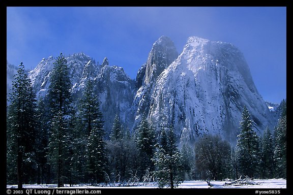 Cathedral rocks after a snow storm, morning. Yosemite National Park (color)
