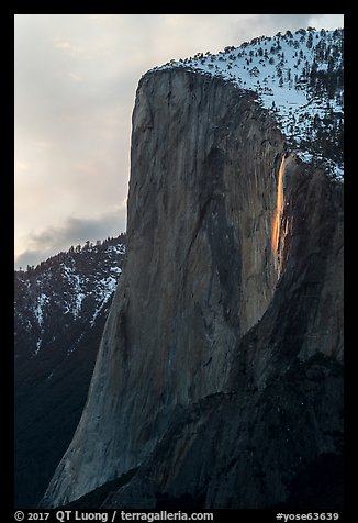 El Capitan with Horsetail Fall natural firefall. Yosemite National Park (color)