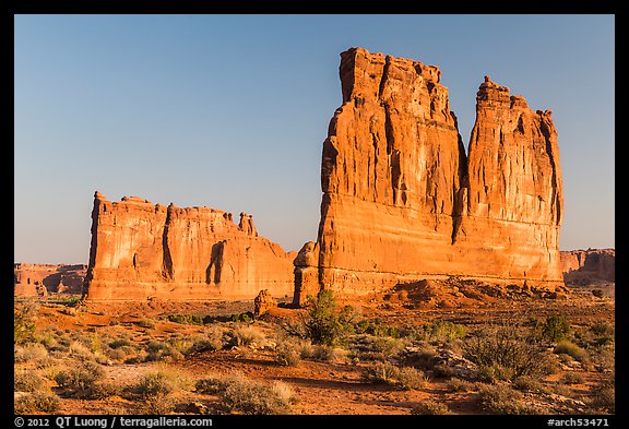 Tower of Babel and Organ at sunrise. Arches National Park, Utah, USA.