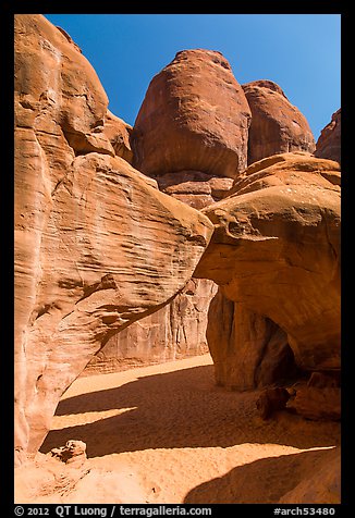 Sand floor, Sand Dune Arch, and towers. Arches National Park (color)