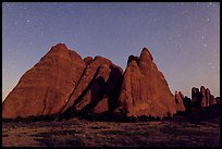Fins at night with Milky Way. Arches National Park, Utah, USA. (color)