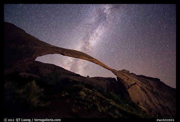 Landscape Arch bissected by Milky Way. Arches National Park (color)