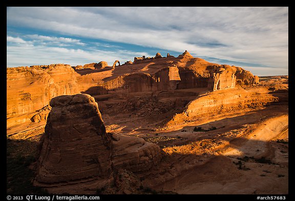 Winter Camp Wash and Delicate Arch at sunrise. Arches National Park (color)