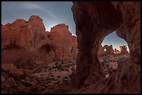 Cove of Arches and Cove Arch at night. Arches National Park, Utah, USA. (color)