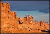 Three Gossips and Courthouse towers, early morning. Arches National Park, Utah, USA. (color)