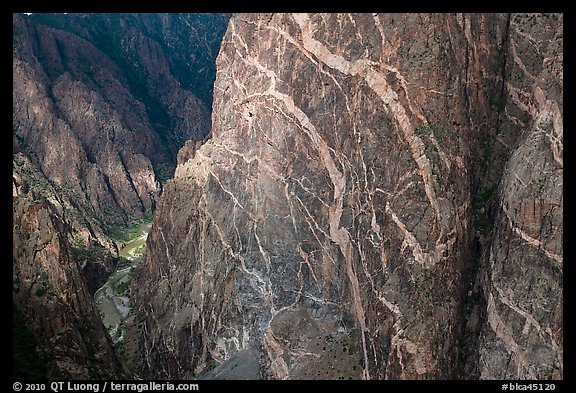 Wall with swirling veins of igneous pegmatite. Black Canyon of the Gunnison National Park, Colorado, USA.