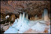Thick ice columns in Mossy Cave. Bryce Canyon National Park, Utah, USA.