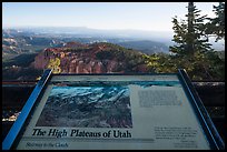 High Plateaus of Utah interpretive sign. Bryce Canyon National Park, Utah, USA.