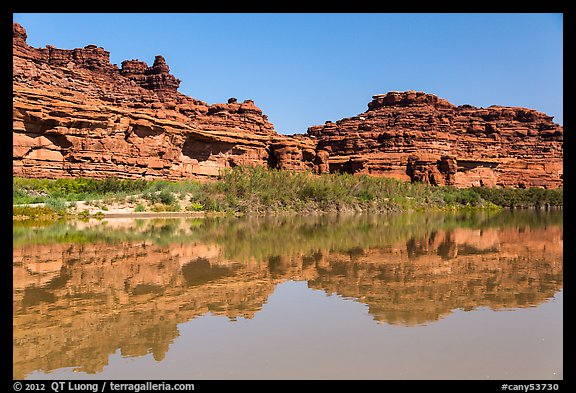 Cliffs reflected in Colorado River. Canyonlands National Park (color)