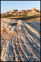 Sandstone swirls and Dollhouse pinnacles. Canyonlands National Park, Utah, USA.