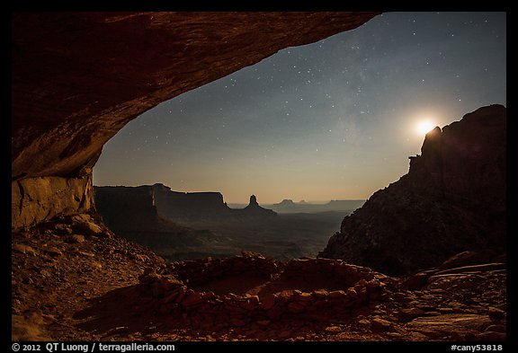 False Kiva, moon, and stars. Canyonlands National Park (color)