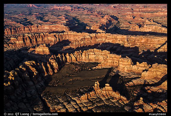 Aerial view of spires and walls, Needles District. Canyonlands National Park, Utah, USA.