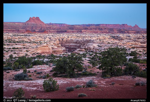 Maze and  Elaterite Butte seen at dawn from Standing Rock. Canyonlands National Park, Utah, USA.