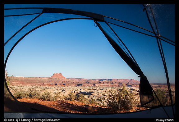 View from inside tent at Standing Rock camp. Canyonlands National Park, Utah, USA.