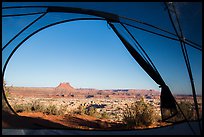 View from inside tent at Standing Rock camp. Canyonlands National Park, Utah, USA. (color)