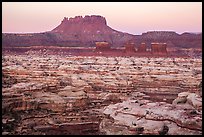 Chocolate drops, Maze canyons, and Elaterite Butte at dawn. Canyonlands National Park, Utah, USA. (color)