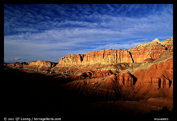Layers of rock on  West face of Waterpocket Fold at sunset. Capitol Reef National Park (color)