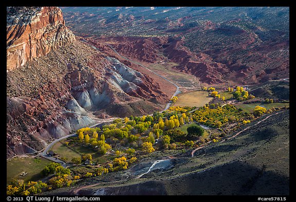 Fruita campground from above in autumn. Capitol Reef National Park (color)
