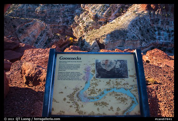 Interpretive sign, Sulfur Creek Goosenecks. Capitol Reef National Park, Utah, USA.