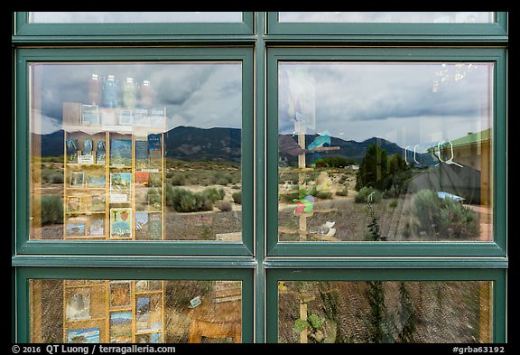 Snake Range, Great Basin Visitor Center window reflexion. Great Basin National Park (color)