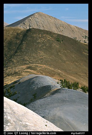 Multi-hued peaks, Snake range seen from Mt Washington, morning. Great Basin National Park, Nevada, USA.