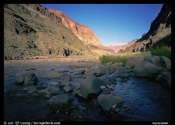 Bottom of Grand Canyon with Tapeats Creek joining  Colorado River. Grand Canyon National Park, Arizona, USA.