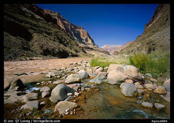 Confluence of Tapeats Creek and  Colorado River in autumn. Grand Canyon National Park, Arizona, USA.