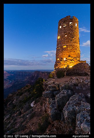 Indian Watchtower at Desert View, dusk. Grand Canyon National Park, Arizona, USA.