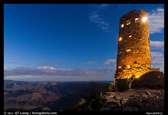 Desert View Watchtower at night. Grand Canyon National Park, Arizona, USA.