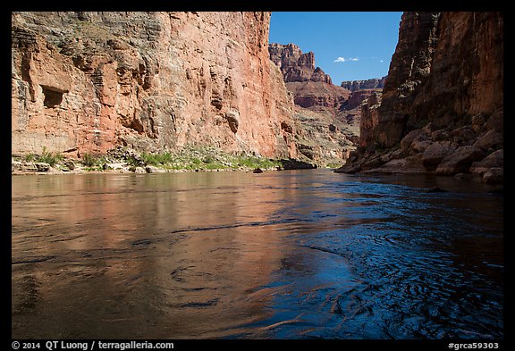 Colorado River flowing between steep cliffs in Marble Canyon. Grand Canyon National Park, Arizona, USA.