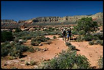 Backpackers on  Esplanade, Thunder River and Deer Creek trail. Grand Canyon National Park, Arizona, USA. (color)