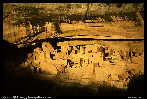 Cliff Palace, largest Anasazi cliff dwelling, afternoon. Mesa Verde National Park (color)
