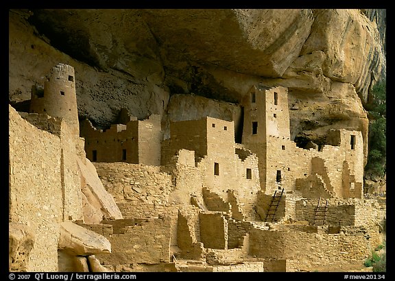 Ancestral pueblan dwellings in Cliff Palace. Mesa Verde National Park (color)