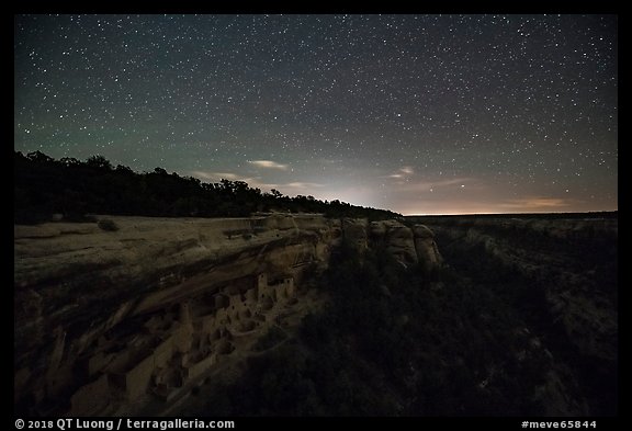 Starry sky above Cliff Palace. Mesa Verde National Park, Colorado, USA.