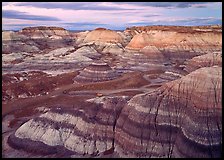 Blue Mesa basin at dusk. Petrified Forest National Park, Arizona, USA.