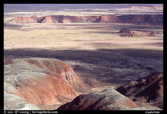 Painted desert seen from Chinde Point, morning. Petrified Forest National Park, Arizona, USA.